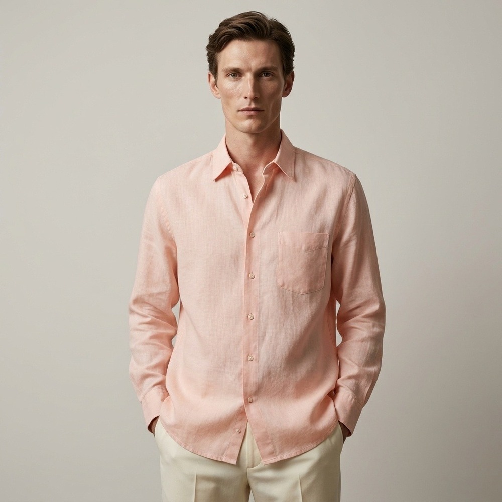 Europann Europann Saint-Tropez‎ Peach 100% Linen Button Down Shirt Size 4  XL
